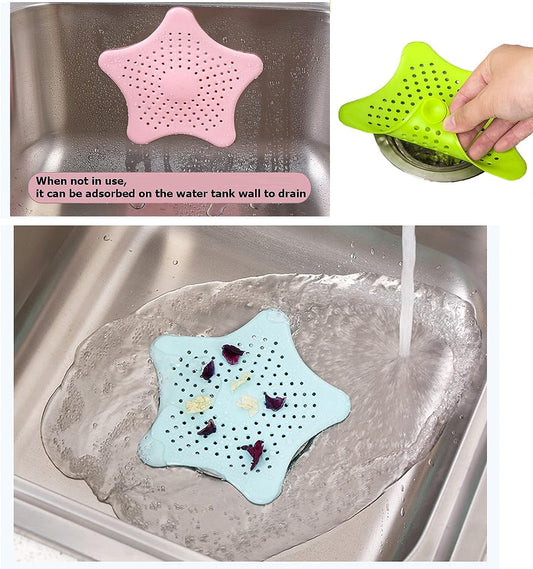 Drain Hair Catcher Bathtub Drain Cover, Starfish Silicone Hair Stopper Shower Drain Covers with Suction Cup