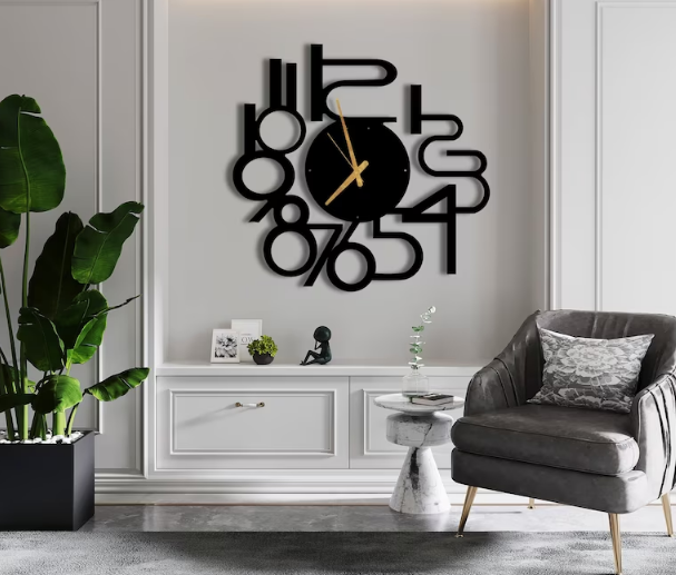 CALLIGRAPHY Wall Clock with Numbers, Wall Clock, Large Wall Clock, Metal Wall Clock, Oversized Wall Clock, Horloge Murale, Modern Wall Clock