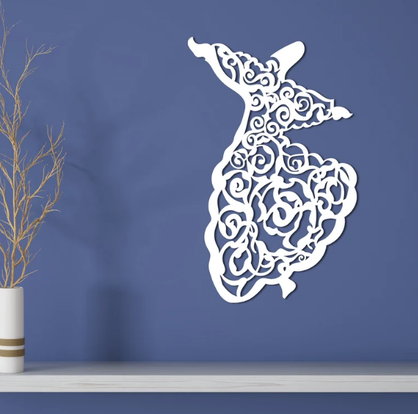 Whirling Dervish calligraphy Islamic Wall Art&Mevlana Rumi Home Decor, Sufism Gift,Islamic Art, Kufic Calligraphy Ramadan Decoration,Arabic Letter