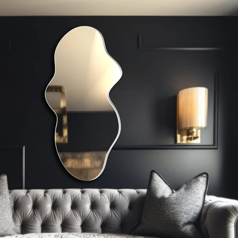 Modern Asymmetrical Mirror, Irregular Shaped Mirror, Wall Mirror, Aesthetic Bathroom Mirror, Black Framed Mirror, Unique Mirror Decoration