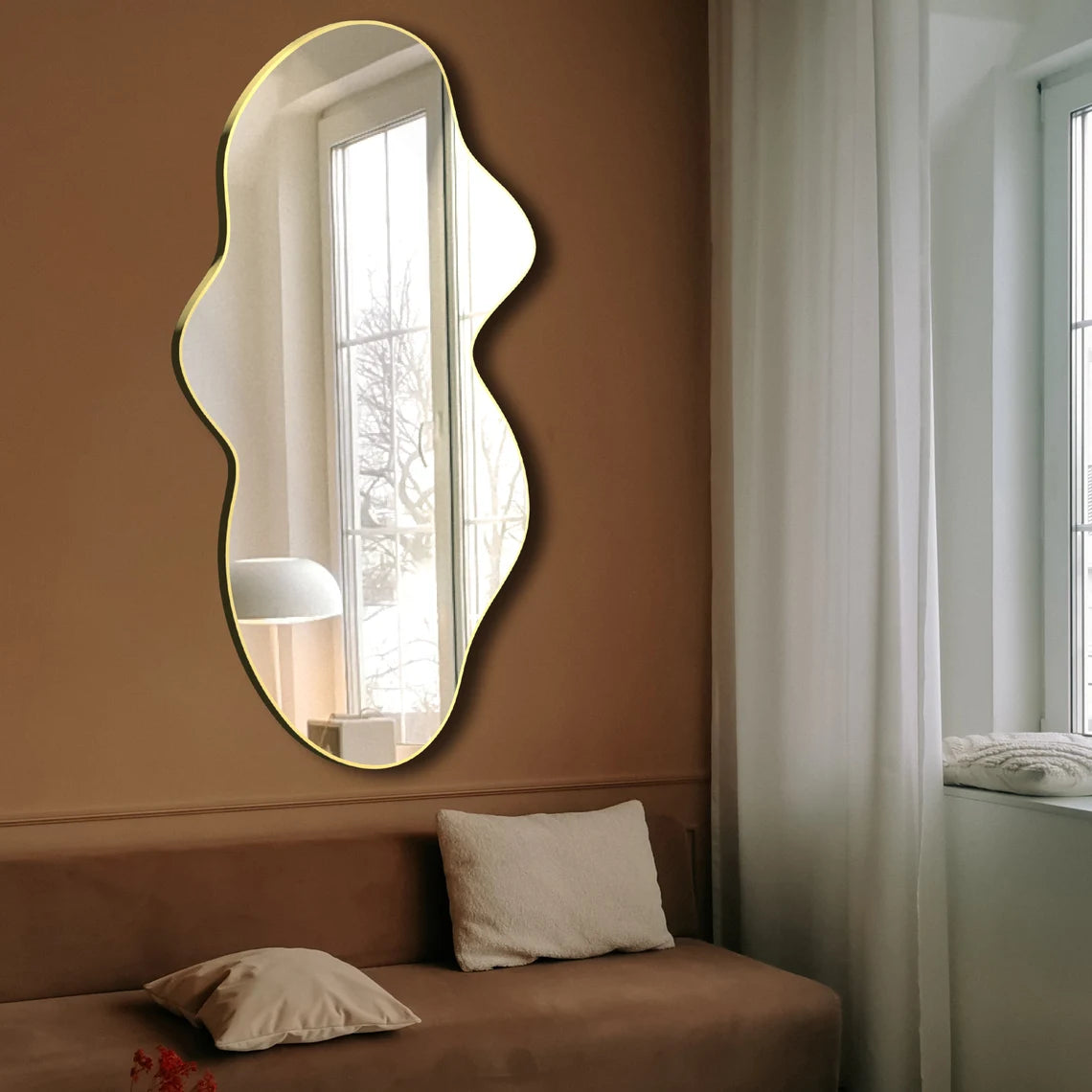 Modern Asymmetrical Mirror, Irregular Shaped Mirror, Wall Mirror, Aesthetic Bathroom Mirror, Black Framed Mirror, Unique Mirror Decoration