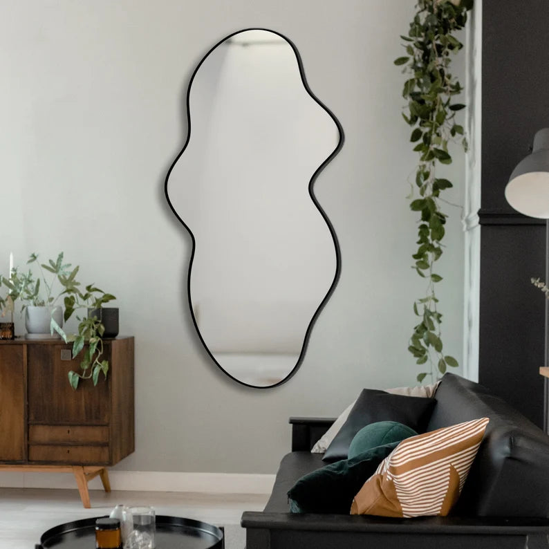 Modern Asymmetrical Mirror, Irregular Shaped Mirror, Wall Mirror, Aesthetic Bathroom Mirror, Black Framed Mirror, Unique Mirror Decoration